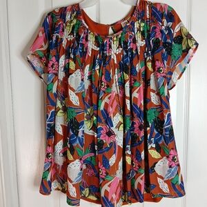 Dolan Tropical Floral Mixed Media Women's Lightweight Top Sz Large